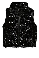 Girls Faux Patent Leather Puffer Vest, Black, Size 14-16
