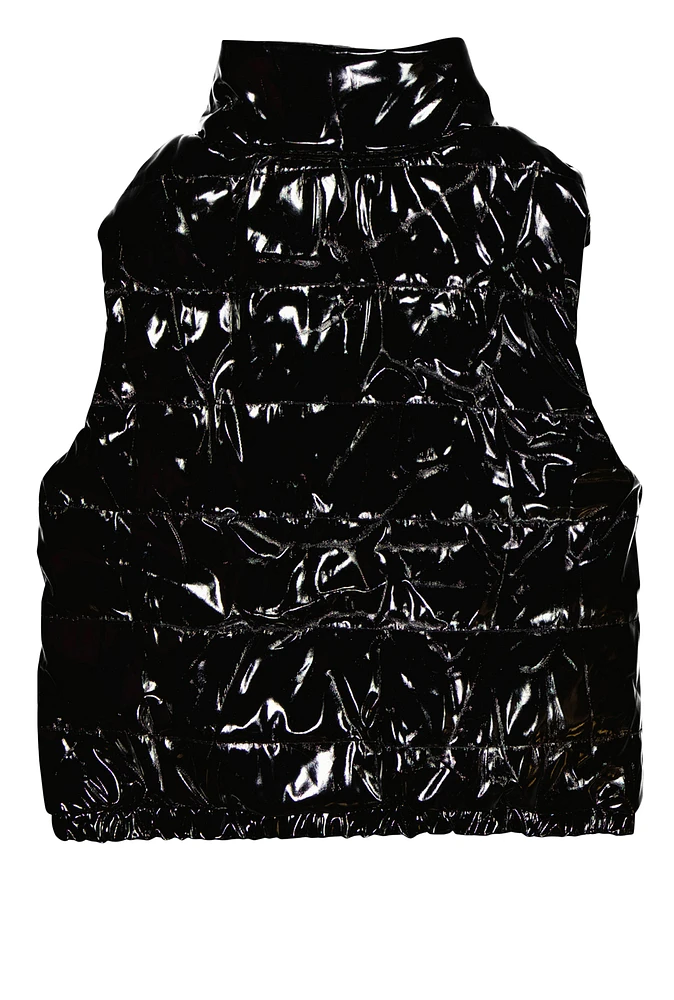 Girls Faux Patent Leather Puffer Vest, 10-12