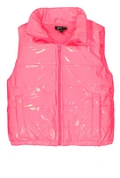Girls Faux Patent Leather Puffer Vest, Pink, Size 10-12