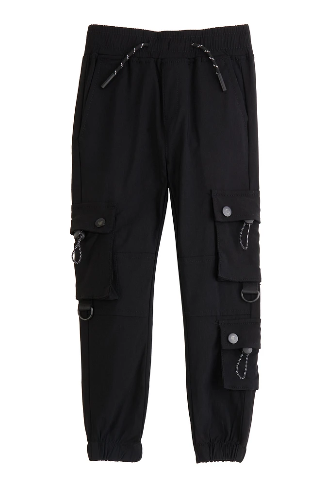 Little Boys Toggle Detail Cargo Pocket Joggers, Black, Size 7