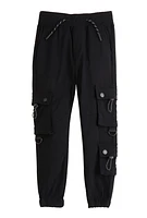 Little Boys Toggle Detail Cargo Pocket Joggers, Black, Size 7