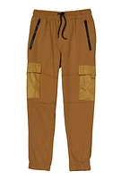 Boys Drawstring Cargo Pocket Joggers, Khaki, Size 12-14