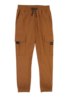 Boys Pull Tab Cargo Pocket Joggers, Brown, Size 10-12