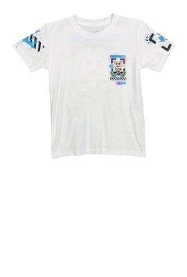 Little Boys Good Vibes Only Bear Graphic T Shirt, White, Size 4