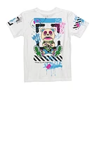 Little Boys Good Vibes Only Bear Graphic T Shirt, White, Size 4
