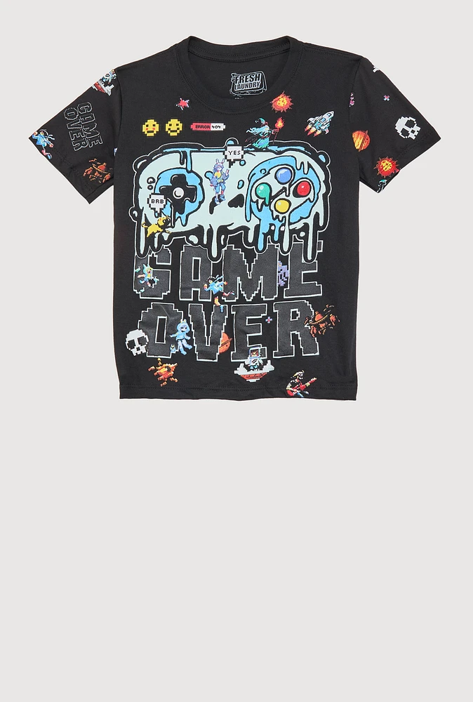 Little Boys Game Over Tee, Black, Size 4