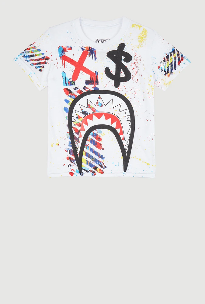 Little Boys Sharkbite Mouth Graphic Tee, White, Size 4