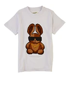 Little Boys Bunny Chenille Patch Short Sleeve Graphic Tee, White, Size 7