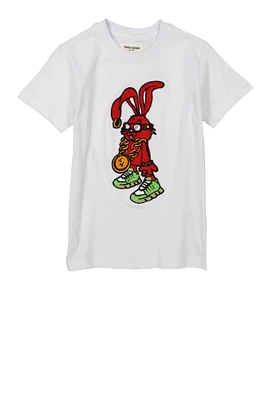 Little Boys Bunny Chenille Graphic Tee, White, Size 5
