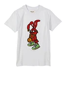 Little Boys Bunny Chenille Graphic Tee, White, Size 5