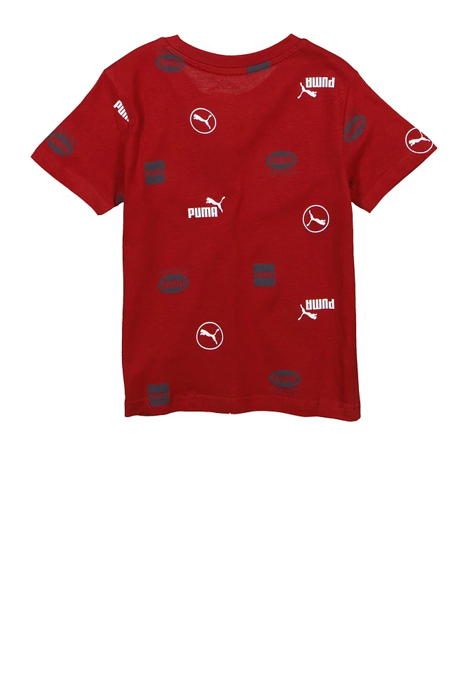 Little Boys Puma Printed Sportswear Logo Tee, Red,