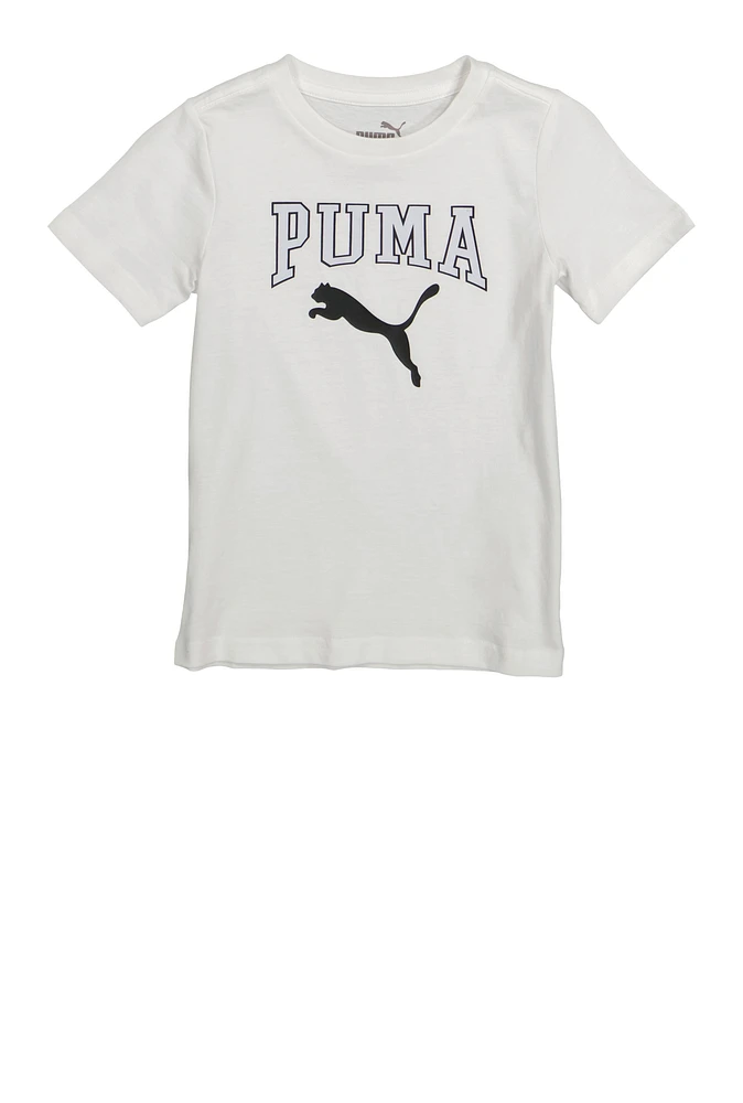 Little Boys Puma Logo T Shirt, White, Size 4