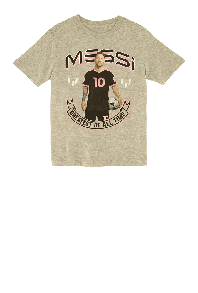 Little Boys Messi GOAT Graphic Tee, Grey, Size 4
