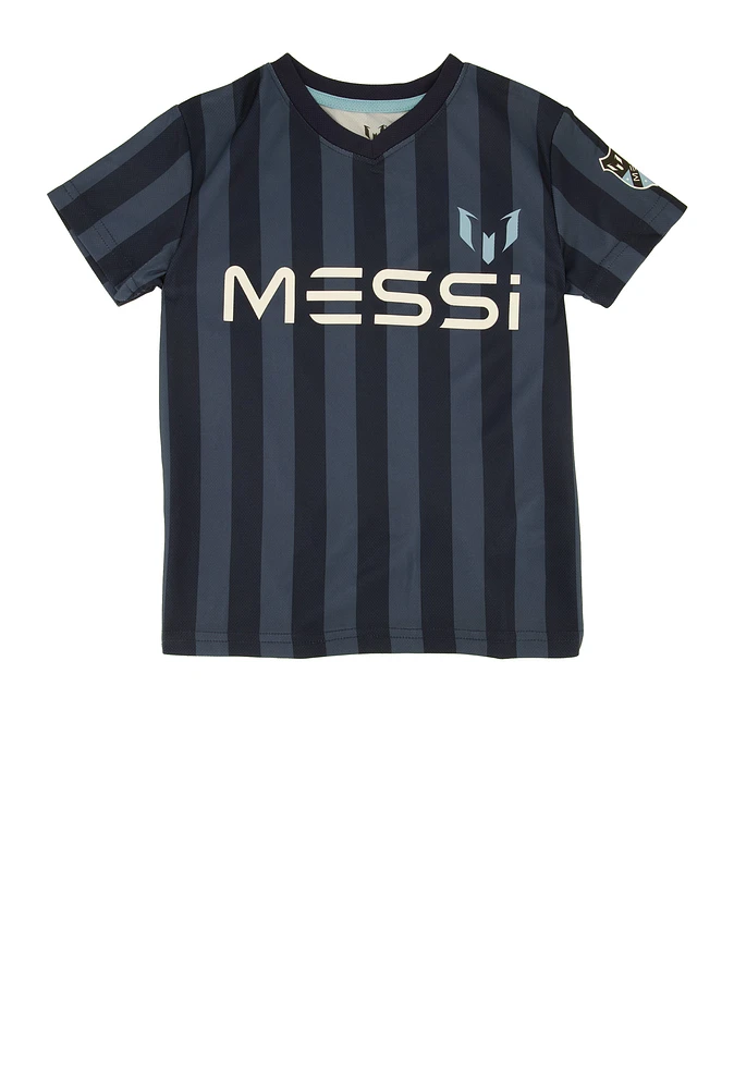 Little Boys Messi Striped Jersey Top, Blue, Size 4