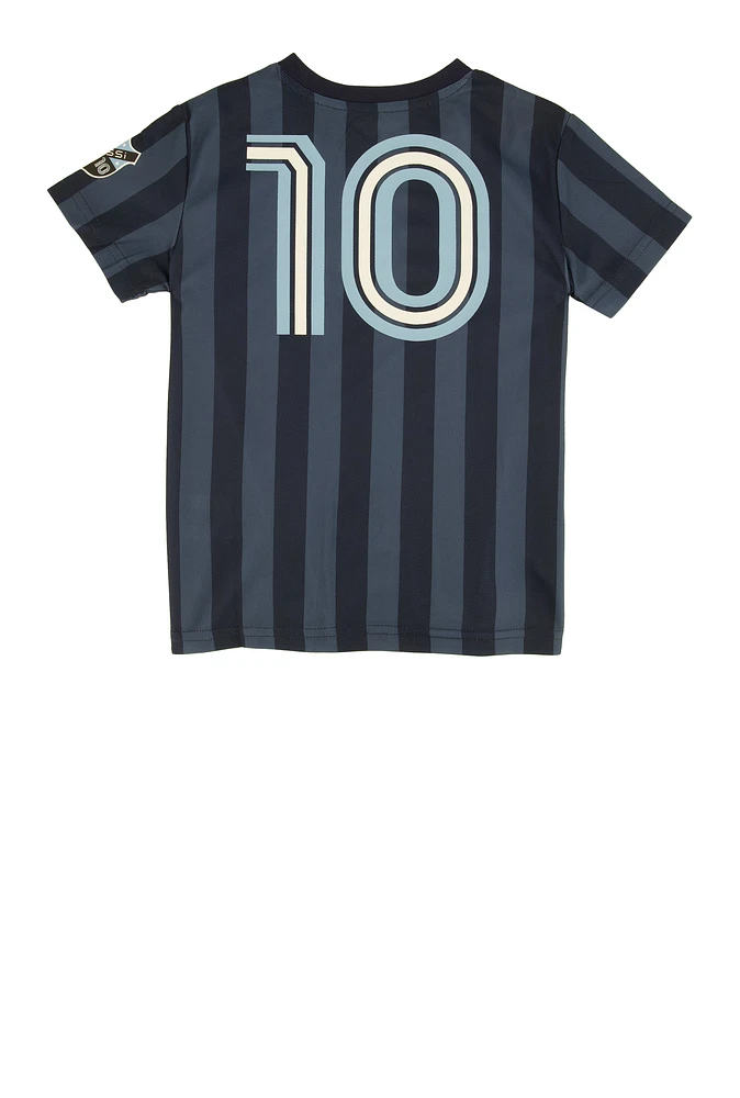 Little Boys Messi Striped Jersey Top, Blue, Size 4