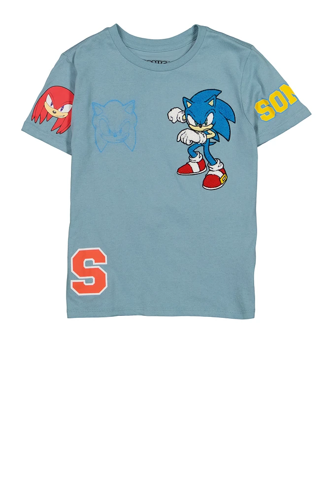 Boys Sonic Chenille Graphic Patch Tee, Blue, Size 14-16