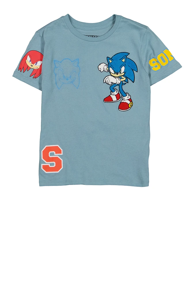 Boys Sonic Chenille Graphic Patch Tee, Blue, Size 18-20