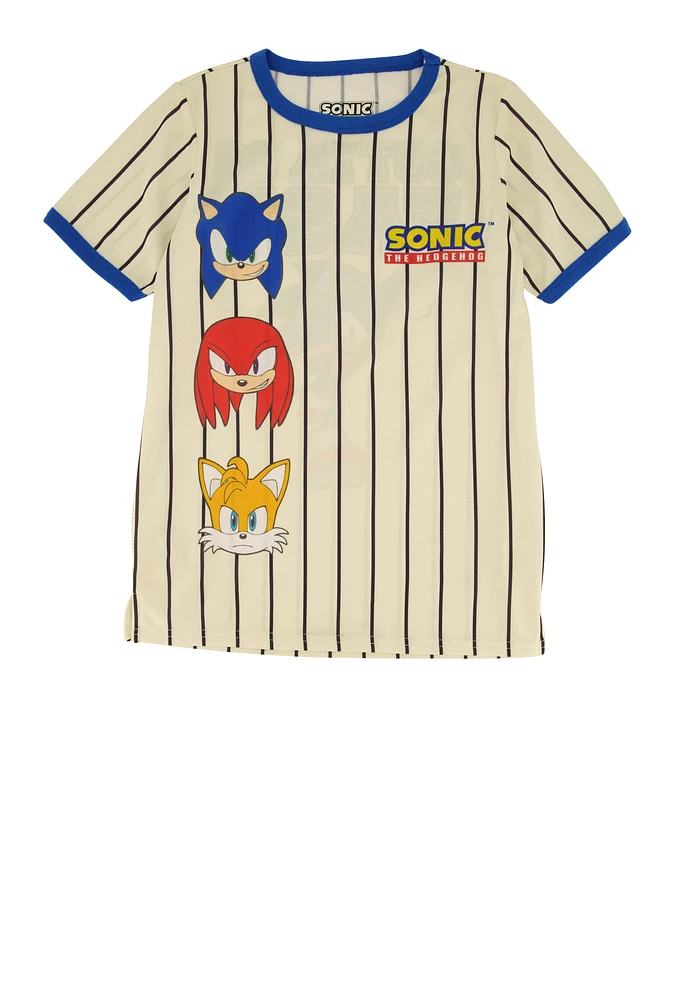 Boys Sonic The Hedgehog Striped Baseball Jersey, Beige, Size 14-16