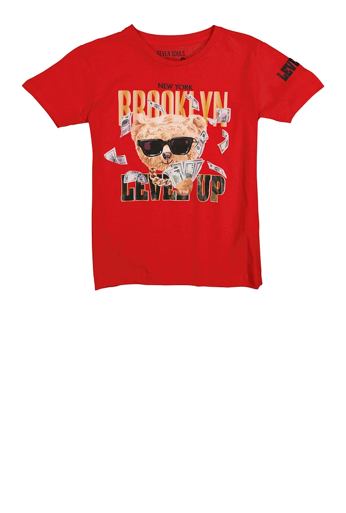 Boys Brooklyn Level Up Bear Graphic Tee, Red, Size 14-16