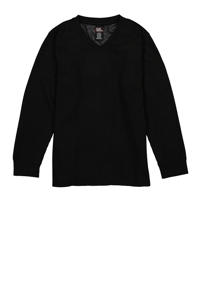 Boys Thermal V Neck Top, Black, Size 8-10