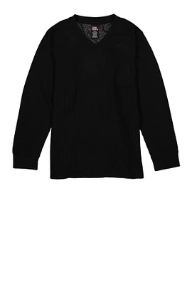 Boys Thermal V Neck Top, Black, Size 8-10