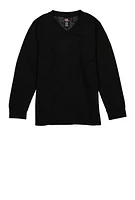 Boys Thermal V Neck Top, Black, Size 8-10
