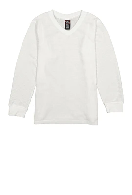 Boys Thermal V Neck Top, White, Size 8-10