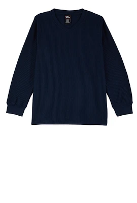 Boys Thermal V Neck Top, Blue, Size 16-18