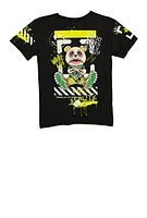Boys Good Vibes Only Bear Graphic Top, Black, Size S