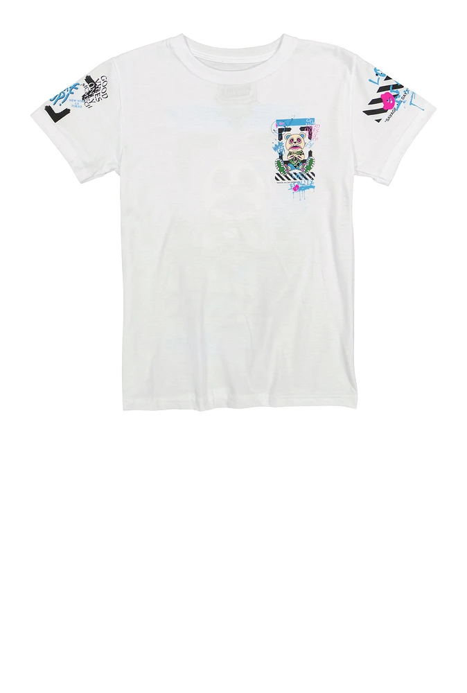 Boys Good Vibes Only Bear Graphic T Shirt, White, Size S