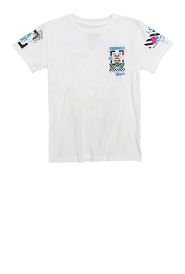Boys Good Vibes Only Bear Graphic T Shirt, White, Size S