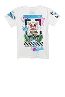 Boys Good Vibes Only Bear Graphic T Shirt, White, Size S