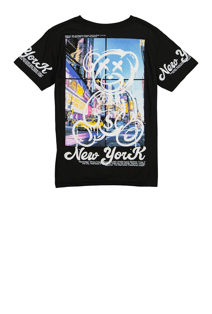 Boys New York Bear Graffiti Graphic T Shirt, Black, Size L