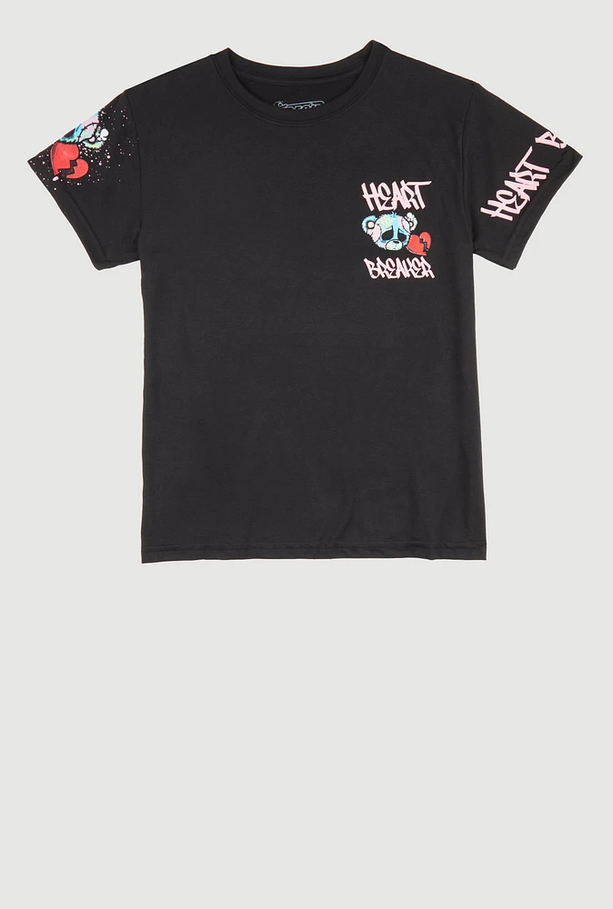 Boys Heart Breaker Bear Tee, Black, Size M