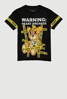 Boys Warning Heart Breaker Bear Tee, Black, Size M