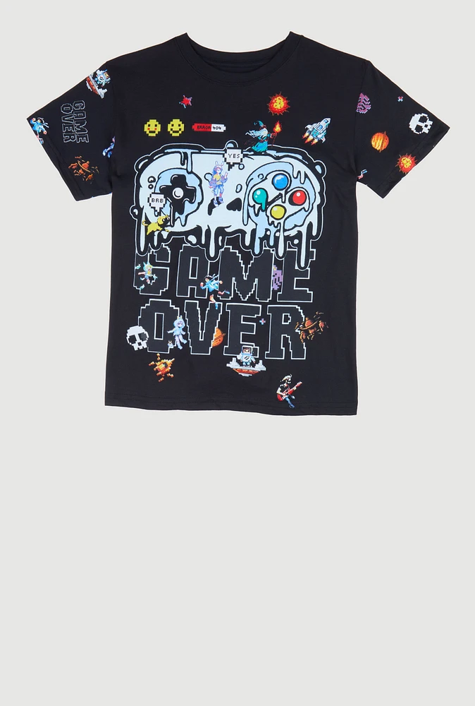 Boys Game Over Graphic Tee, Black, Size S