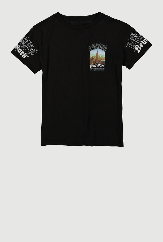 Boys Hustle New York Graphic Tee, Black,