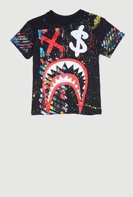 Boys Paint Splattered Sharkbite Graphic Tee, Black, Size L