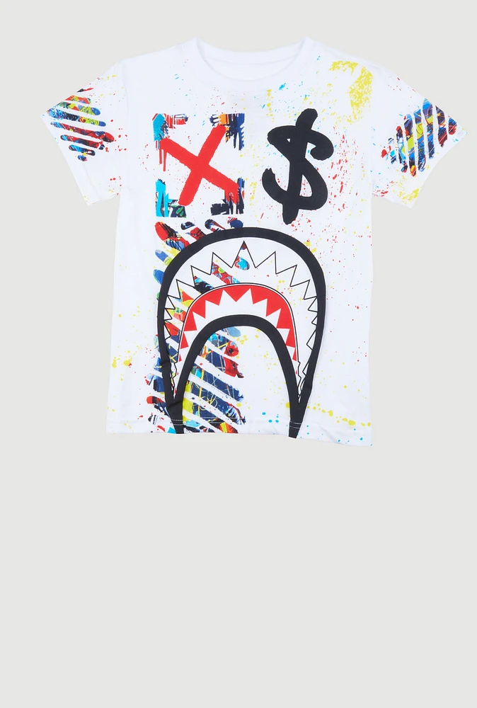 Boys Paint Splatter Sharkbite Graphic Tee, White, Size XL