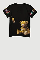 Boys Good Vibes Bear Graphic Tee, Black, Size L