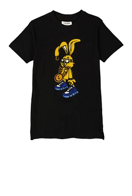 Boys Bunny Chenille Patch Graphic T Shirt, Black, Size 8