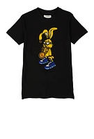 Boys Bunny Chenille Patch Graphic T Shirt, Black, Size 8