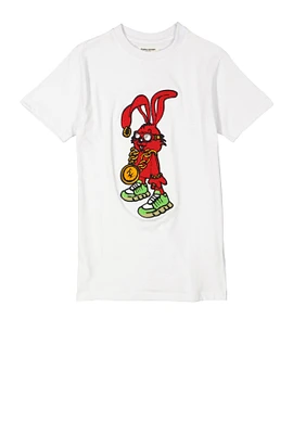 Boys Bunny Chenille Patch Graphic Tee, White, Size 10-12