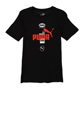 Boys Puma Logo Short Sleeve Tee, Black,