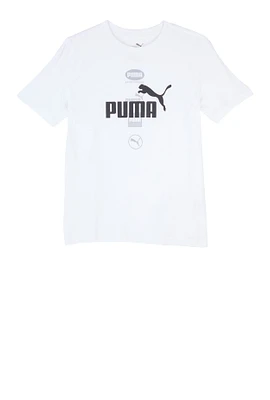 Boys Puma Logo Crew Neck Top, White, Size M