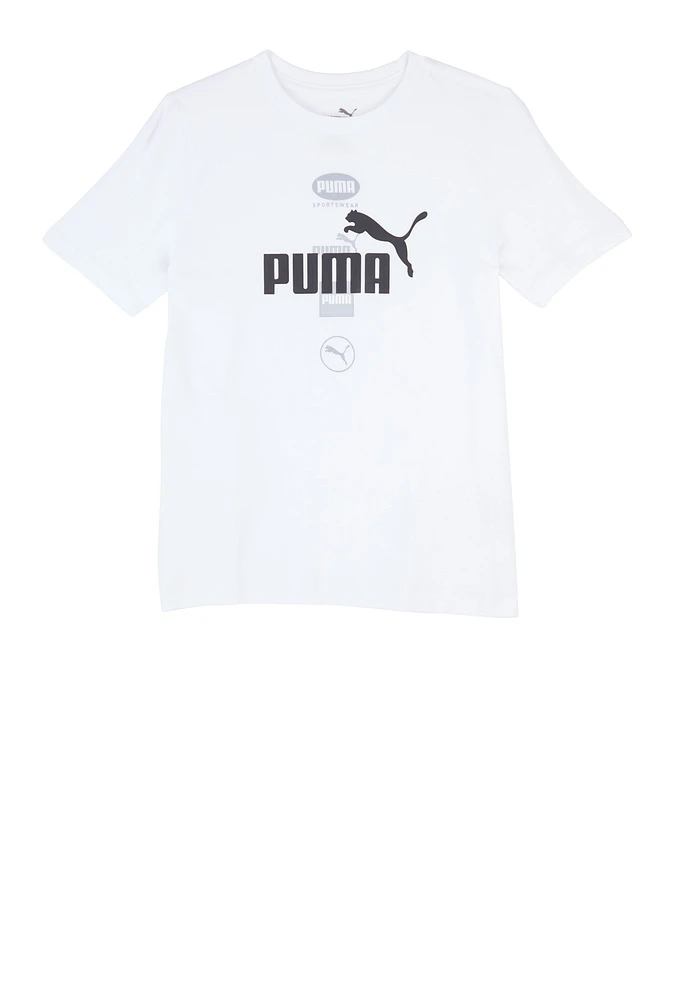 Boys Puma Logo Crew Neck Top, White, Size S