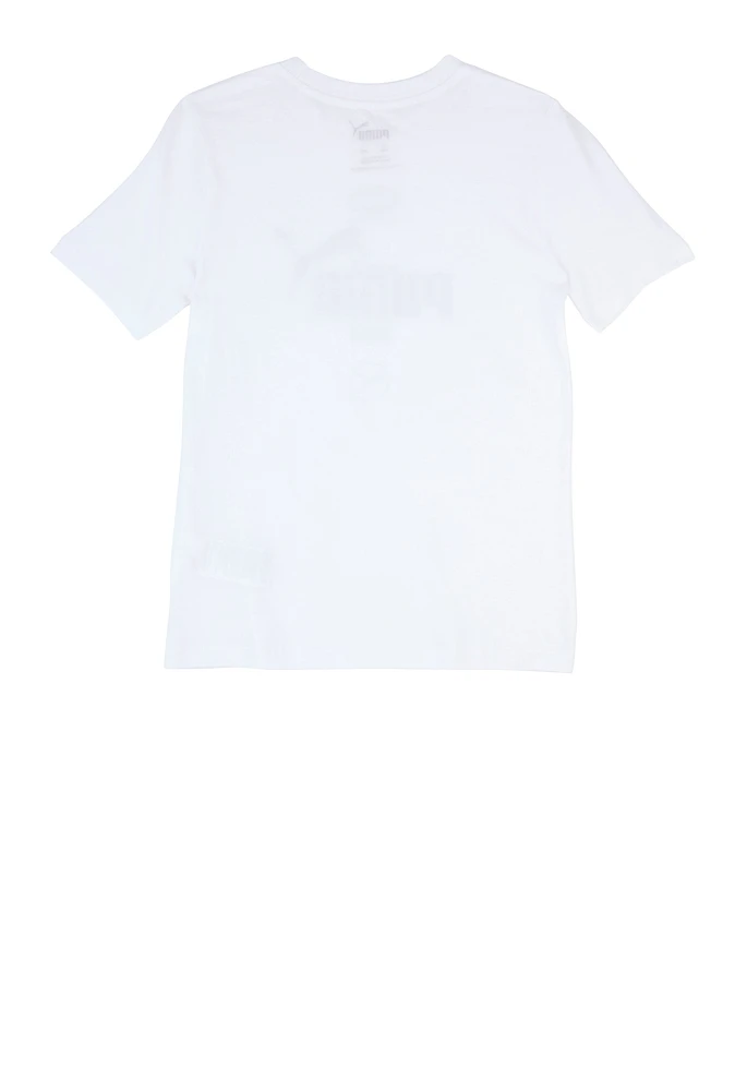 Boys Puma Logo Crew Neck Top, White, Size M