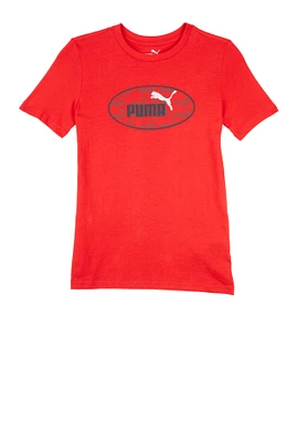 Boys Puma Logo Graphic Crew Neck Tee, Red, Size L