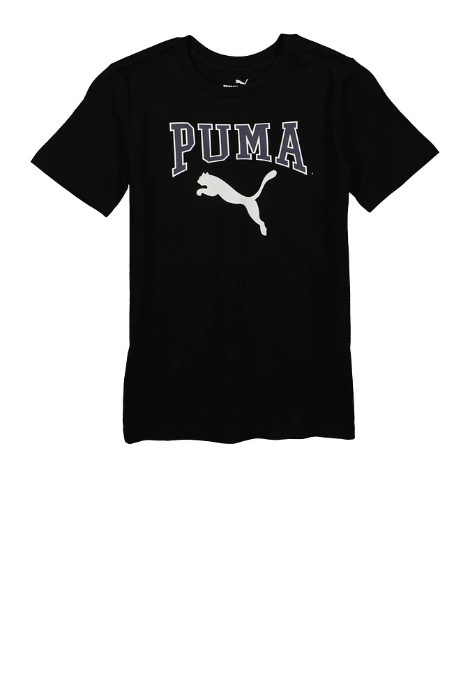 Boys Puma Logo Tee, Black, Size XL