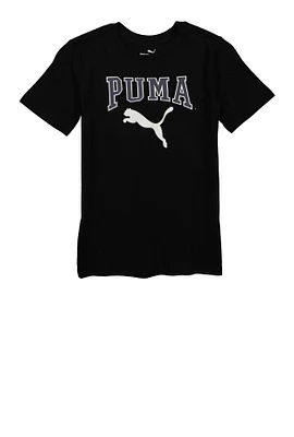 Boys Puma Logo Tee, Black, Size XL